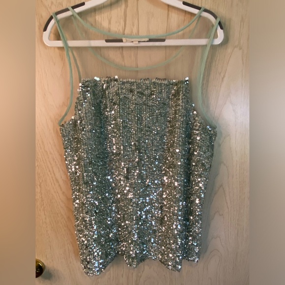 Renzo + Kai sequin mesh illusion tank size XS Mint Green - Picture 7 of 13